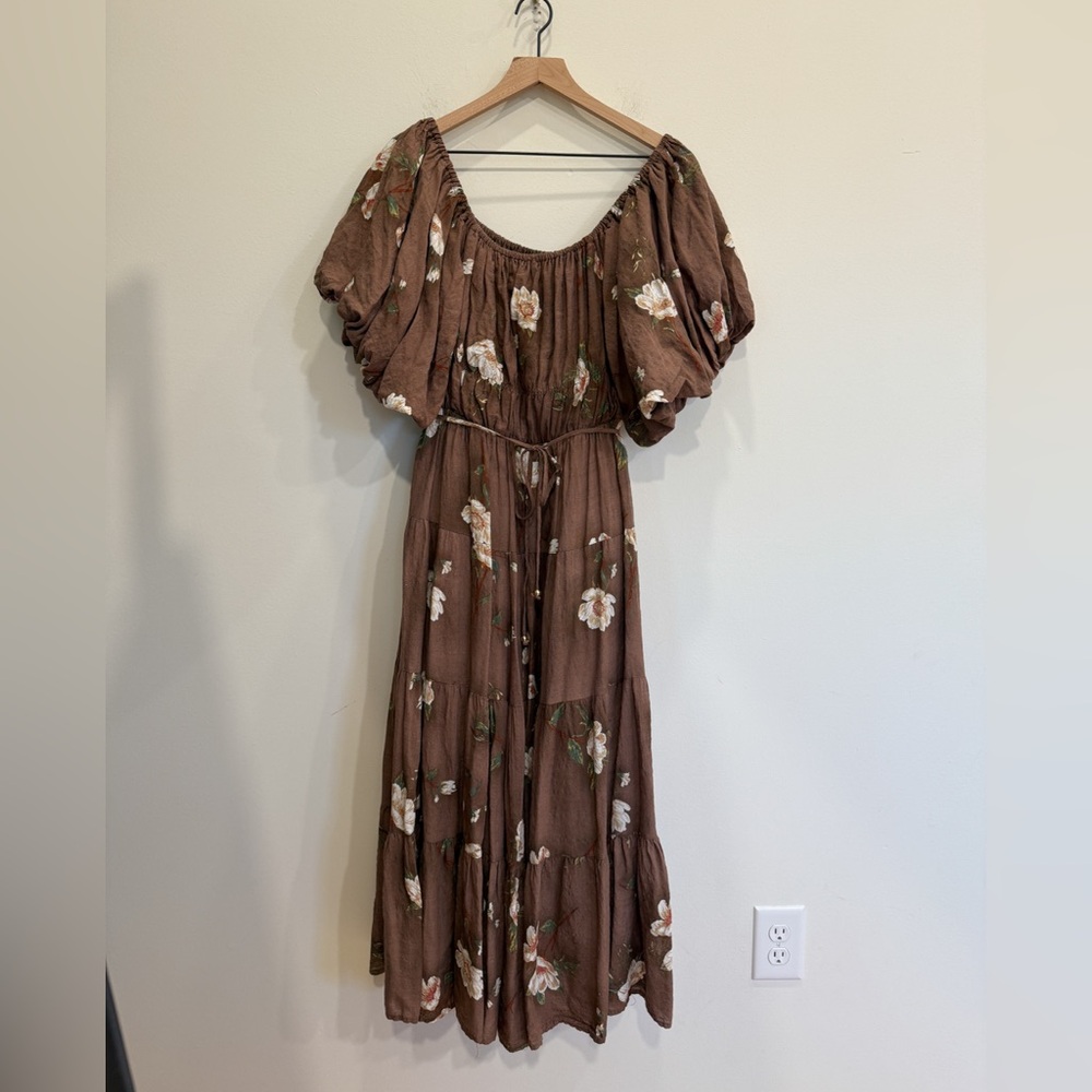Magnolia Tiered Midi Dress - Floral Brown Midi Dress - Picture 5 of 8